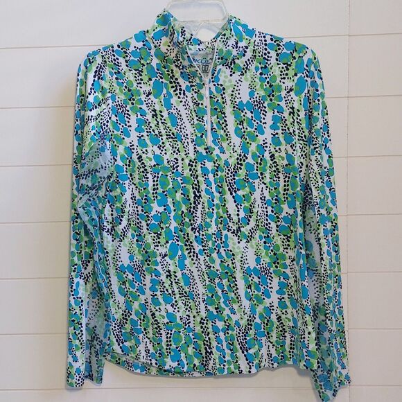 IBKUL 1/4 Zip Kamila Print Pullover Women's Medium Mesh Long Sleeves Mock Neck - Picture 2 of 9